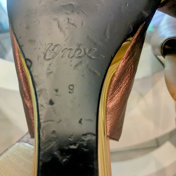 Onex Bronze Open-Toe Heels with Crystal Accents - Picture 8 of 9